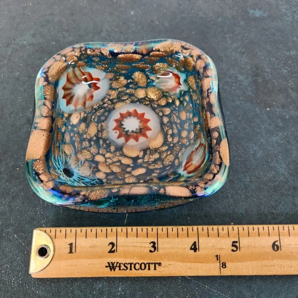 VTG Murano Tutti Frutti Blue Bowl Ashtray Trinket Dish Holder Home Decor